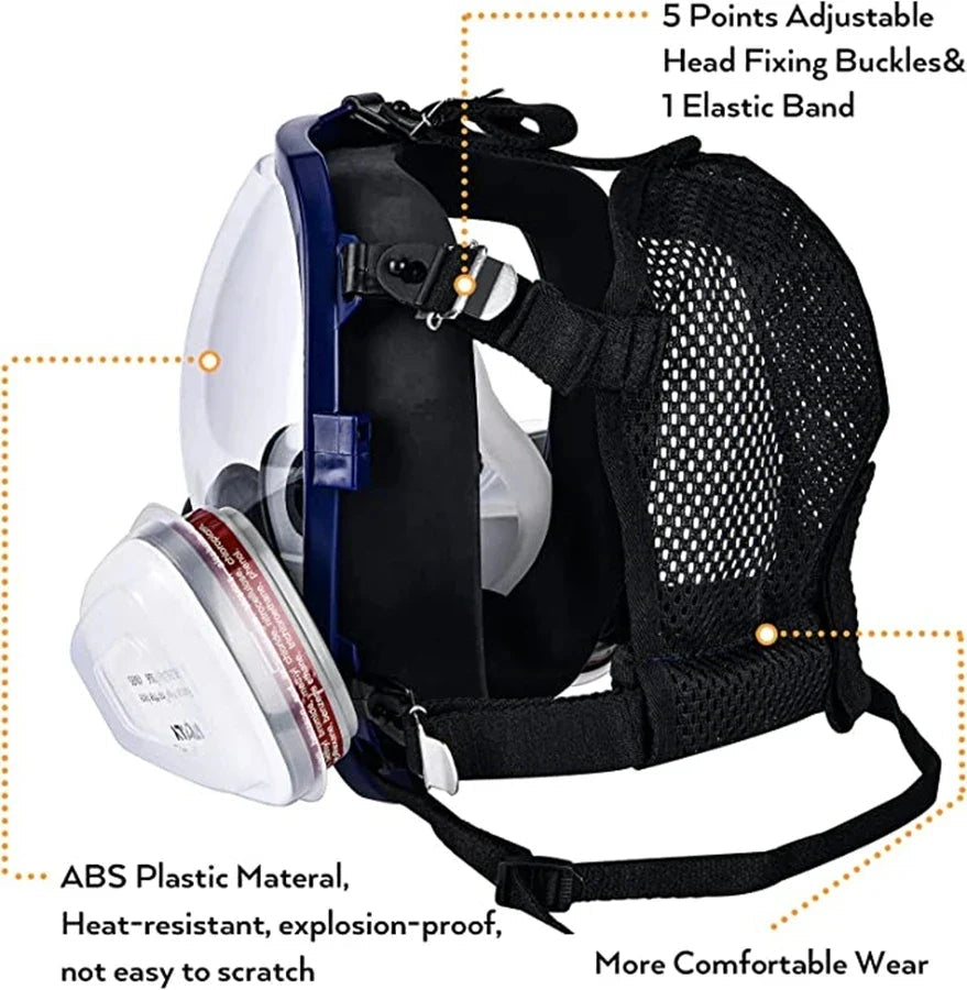Full Face Respirator Mask with Anti-Fog Lens and Industrial Gas Filters