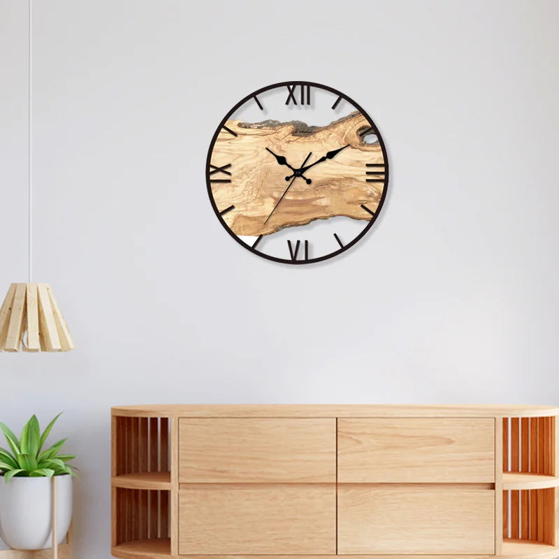 Silent wall clock made of acrylic and wood