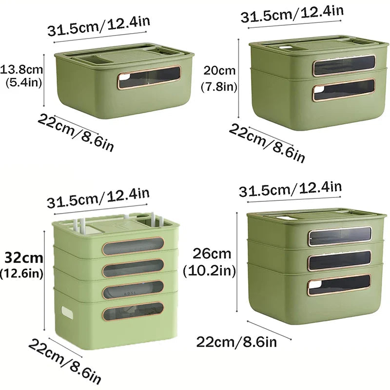 HideNet WLAN Router Storage Box | With Cable Management & Socket Compartment | Transparent & Removable | 1–4 Levels Selectable