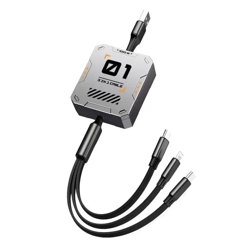 TriConnect charging cable | 3-in-1 & retractable | 100W fast charging | for iPhone & Android