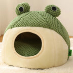 Pet Cave FroggiHome | Plush Frog Design | Semi-Closed & Round | 40–50 cm | For Cats & Small Dogs