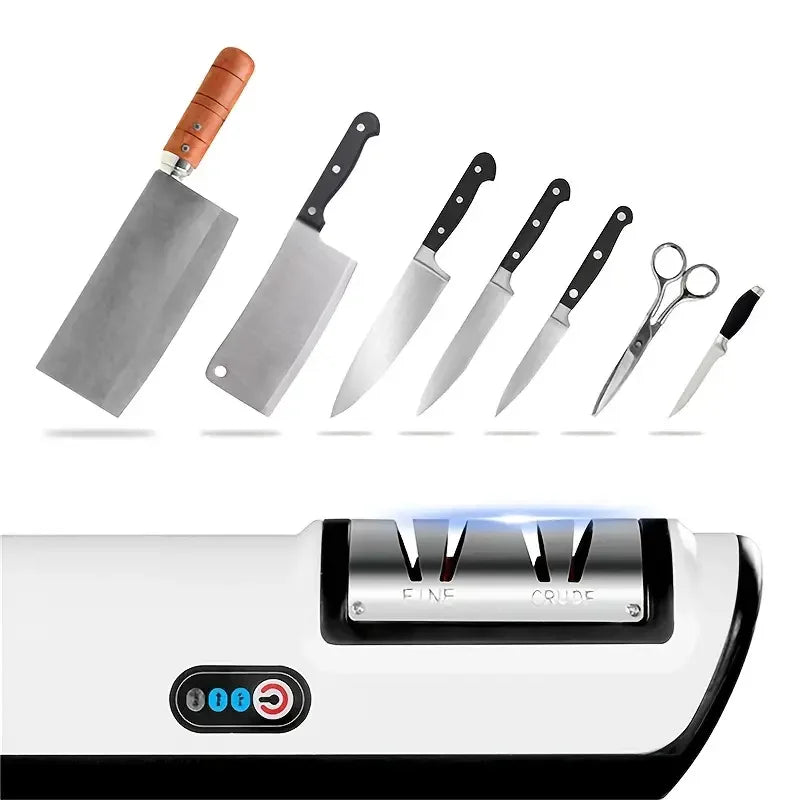 Electric knife sharpener for quick and even sharpening