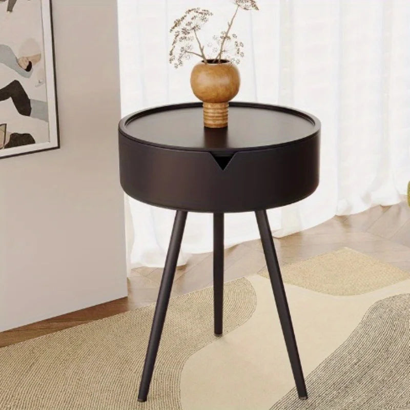 Round Plastic Side Table with Storage Space and Mobile Design