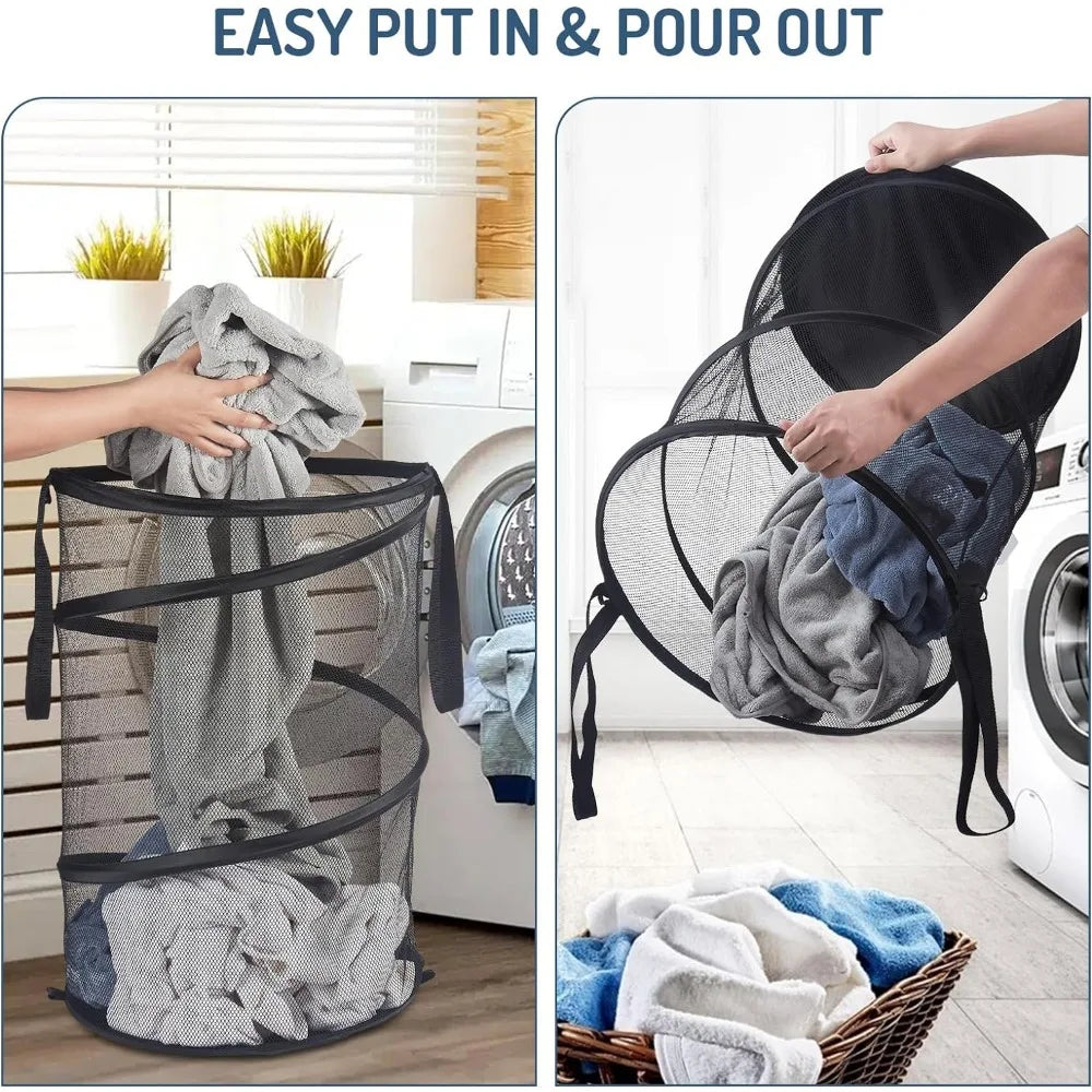SPIRAFOLD Laundry Basket | Foldable & Breathable | Mesh Design with Carry Handles | For Home, Bathroom & Student Apartment