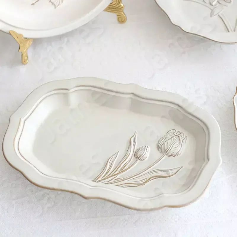 French embossed flower plates