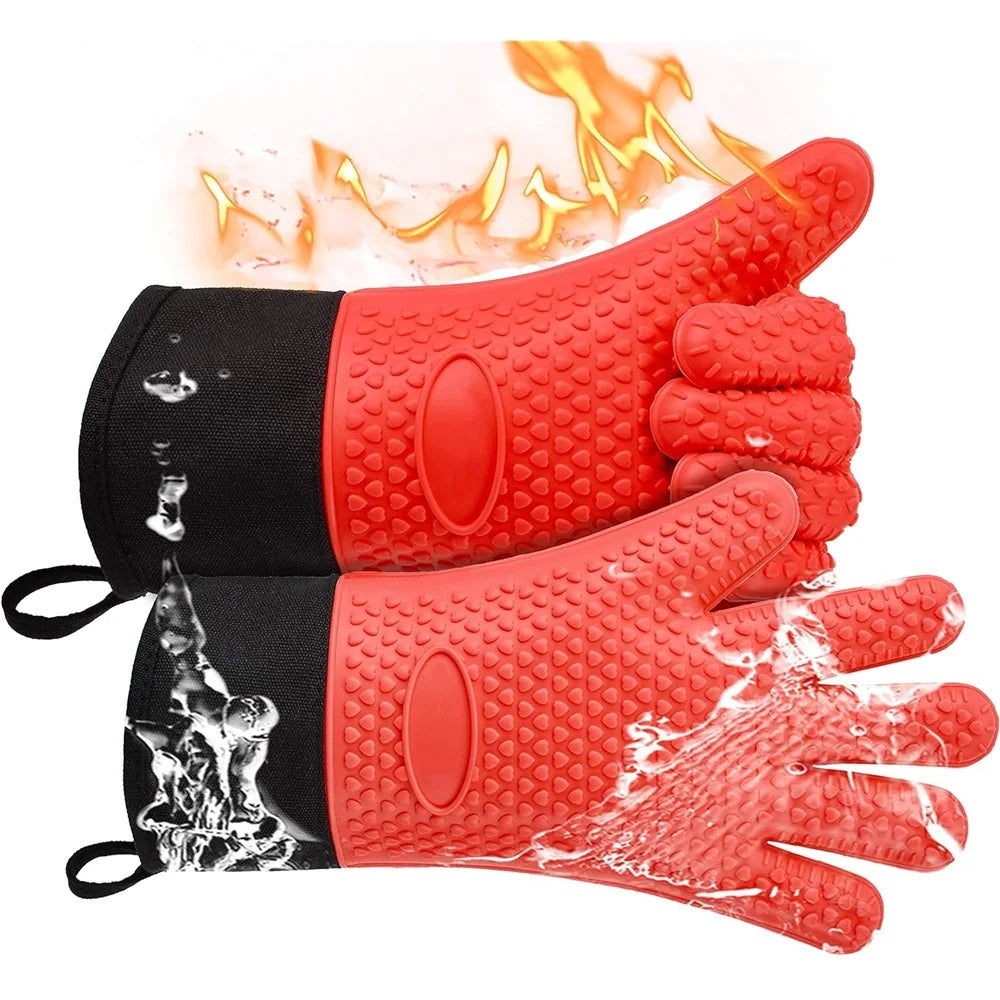 Griptermo Silicone Grill Gloves | Heat Resistant up to 260 °C | Non-Slip & Waterproof | With Cotton Lining