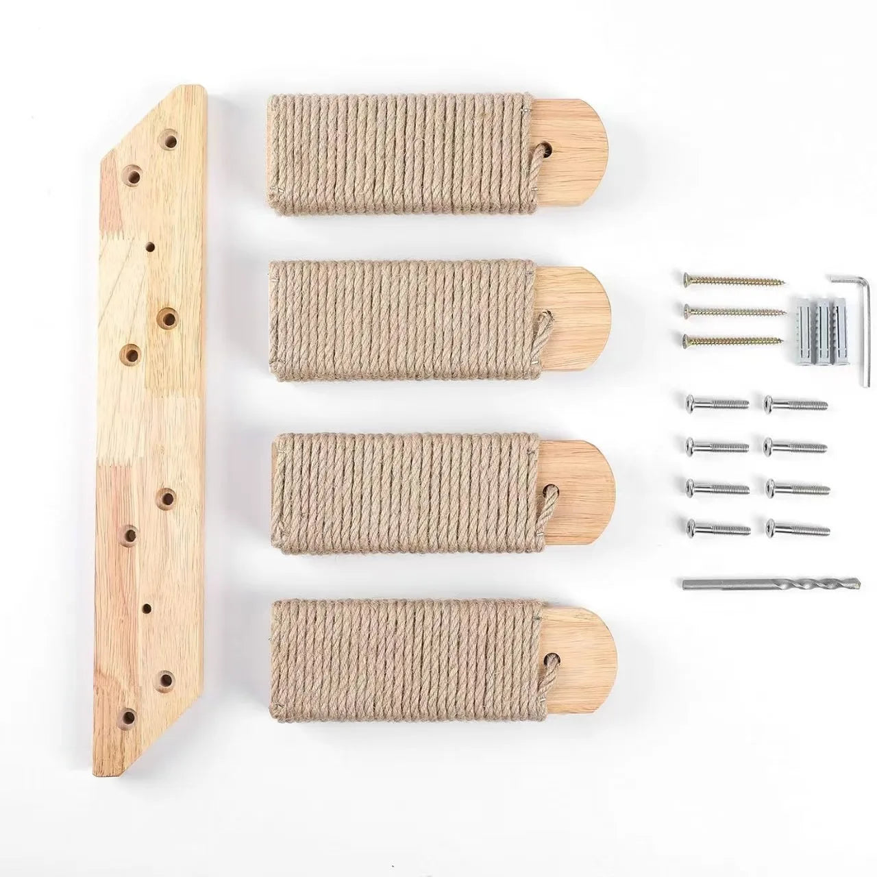 Cat climbing ladder for wall mounting made of wood with sisal