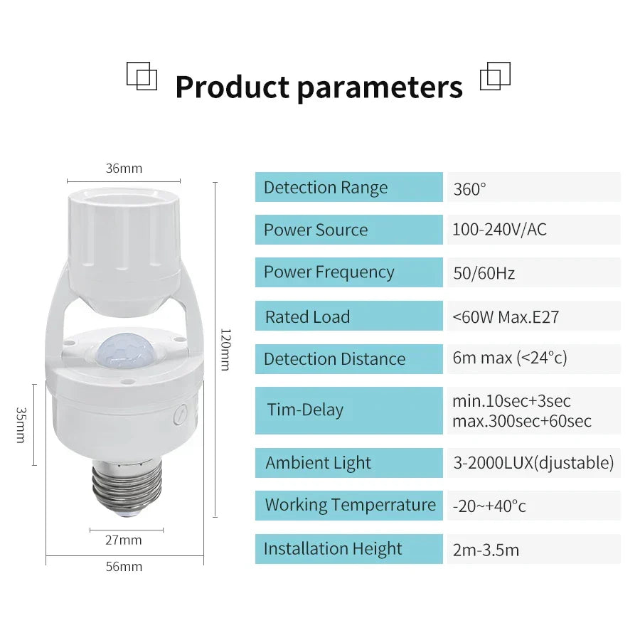 Motion-Activated Adjustable Smart Light Socket
