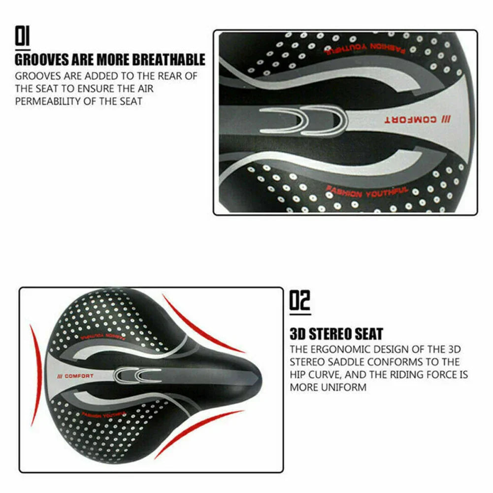 Extra Wide Comfort Bike Saddles with Shock Absorption - PU Leather Cushion for Long Distance Cycling