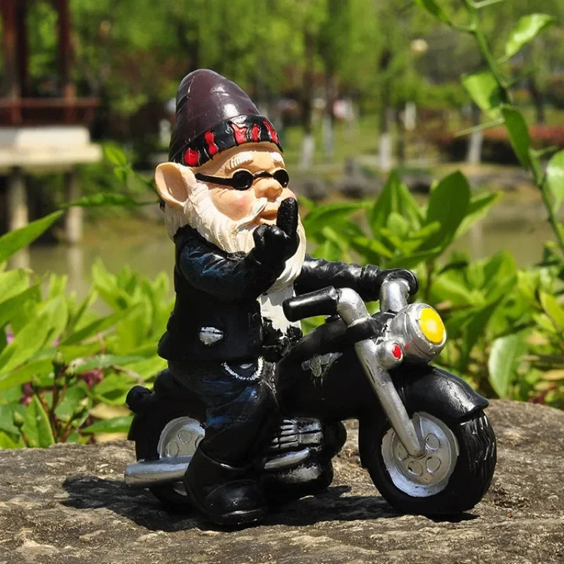 Gnome on Motorcycle Resin Figure for Garden