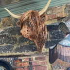 Woven Willow Highland Cow Resin Home Décor Figurine
