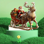 Acrylic Christmas Reindeer Sleigh Decoration with Santa Claus, 2D Design