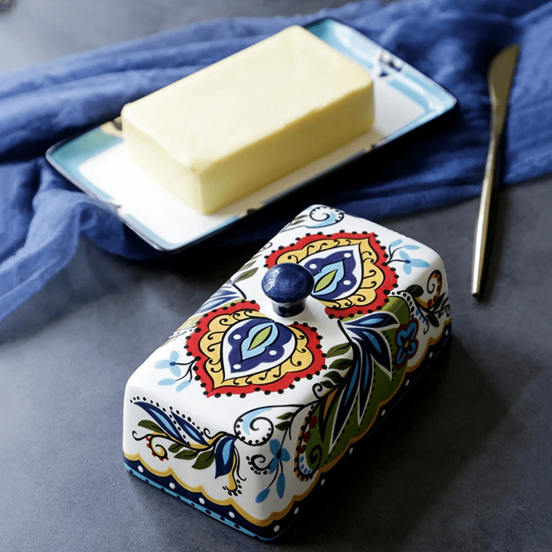 Hand-painted butter board with floral pattern