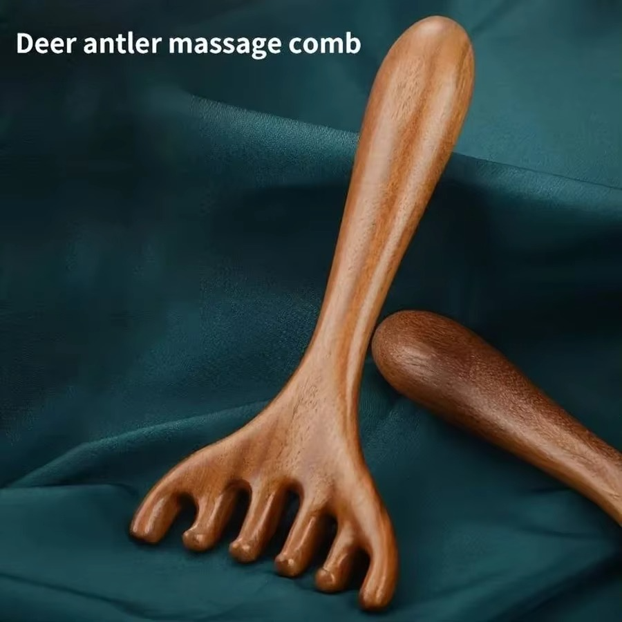 Sandalwood Antler-Shaped Gua Sha Scalp Massager