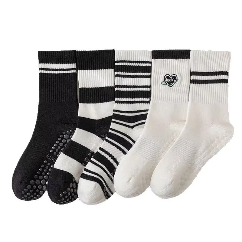 Unisex Mid-Calf Striped Yoga Socks - Non-Slip, Sweat-Absorbing, Odor-Control
