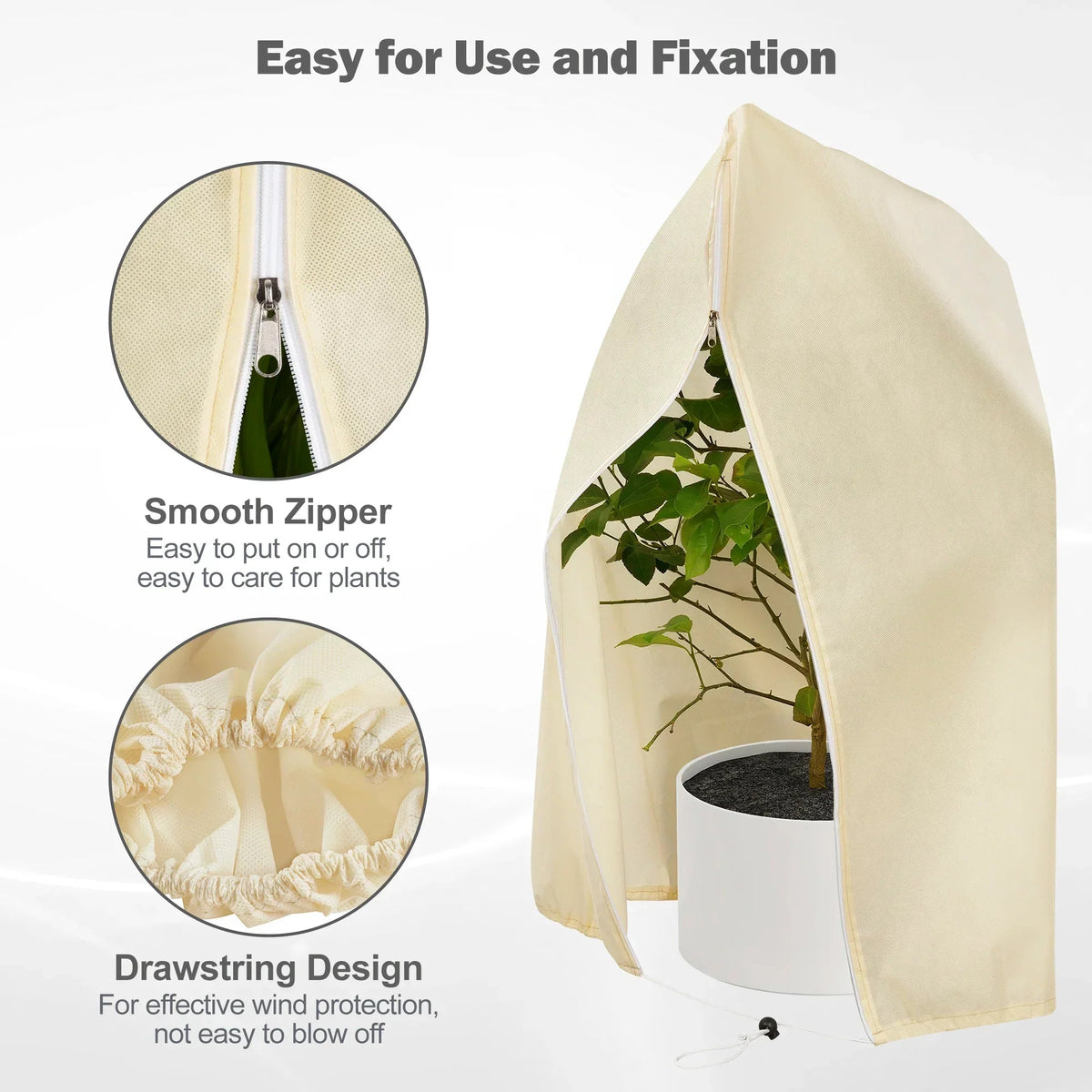 Winter protection cover for plants - Frost protection with zipper and drawstring, breathable for palms and potted plants in the garden