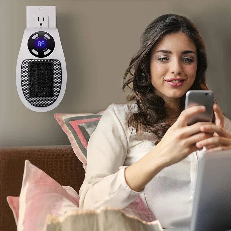 ThermoEase 350W Compact Heating Device | Wall Socket Heater with Remote Control | LED Display & Timer | 180° Rotating Plug