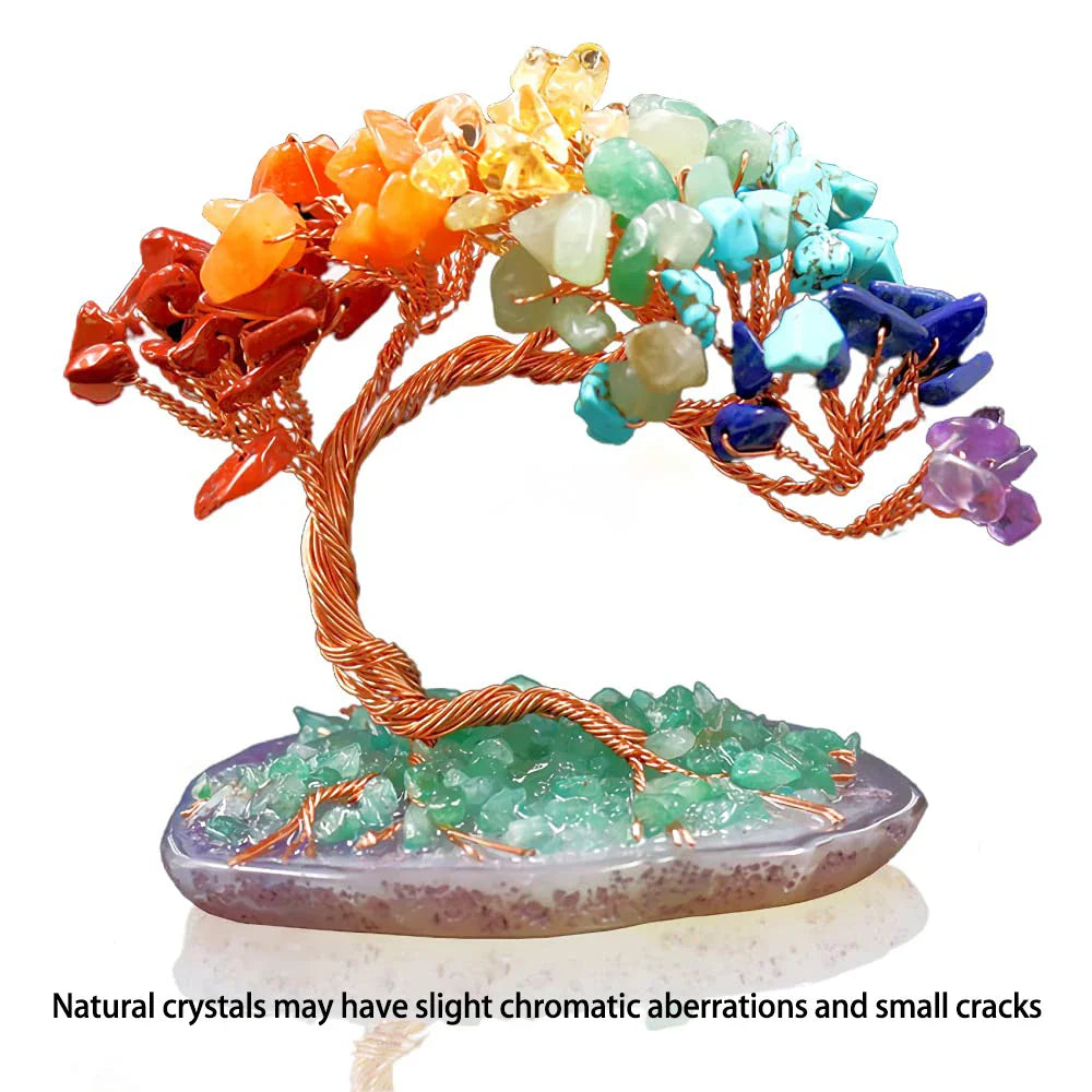 Crystal Tree AuroraTree | Natural Gemstones | Agate Base & Copper Wire | Feng Shui Lucky Tree 10 cm