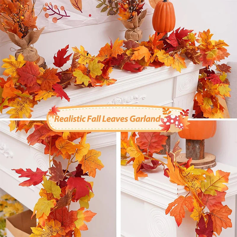 Aurelia Autumn Wreath | Artificial Maple Leaf Garland | 200 cm | Decor for Home & Garden