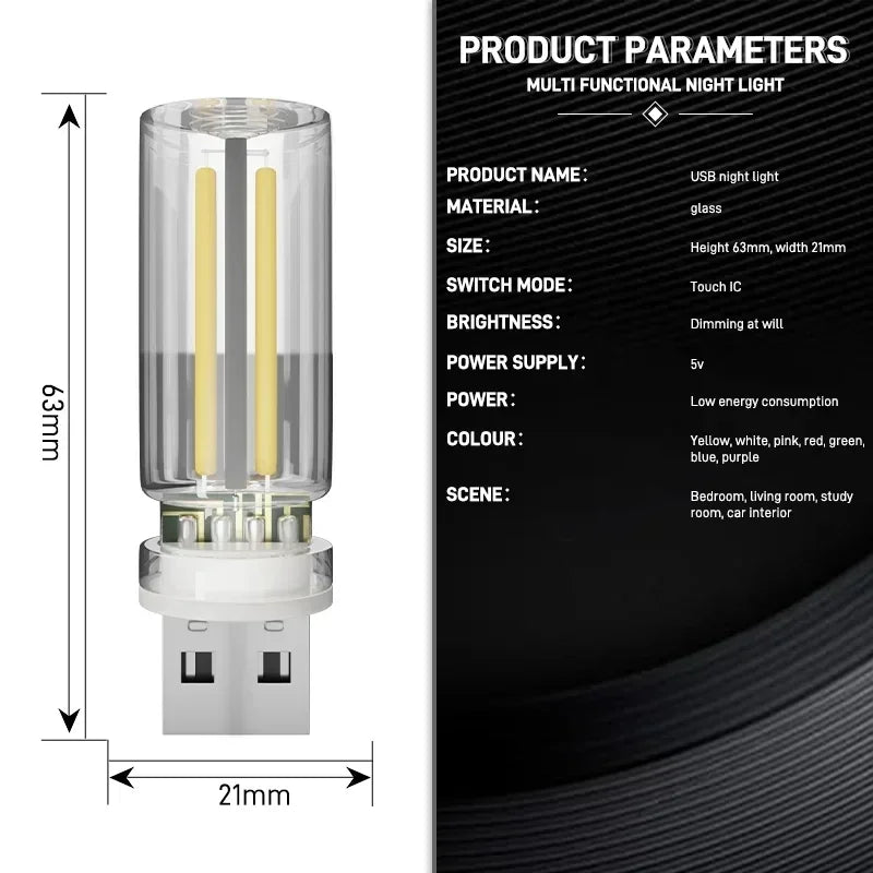 LumiVase Ambient Light | Glass Bottle Design | Touch Dimmer | USB | 5 Colors
