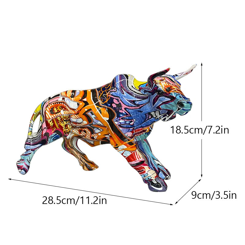 Graffiti-Painting Resin Bull Figures Home Living Room Bedroom Office Desktop Feng Shui Ornaments Collection Statues