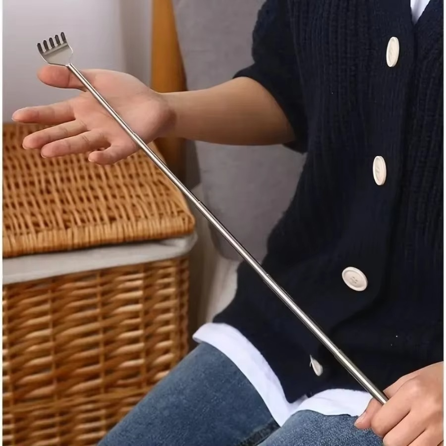 Deluxe Silver Telescopic Back Scratcher, Extendable and Portable Relief Tool