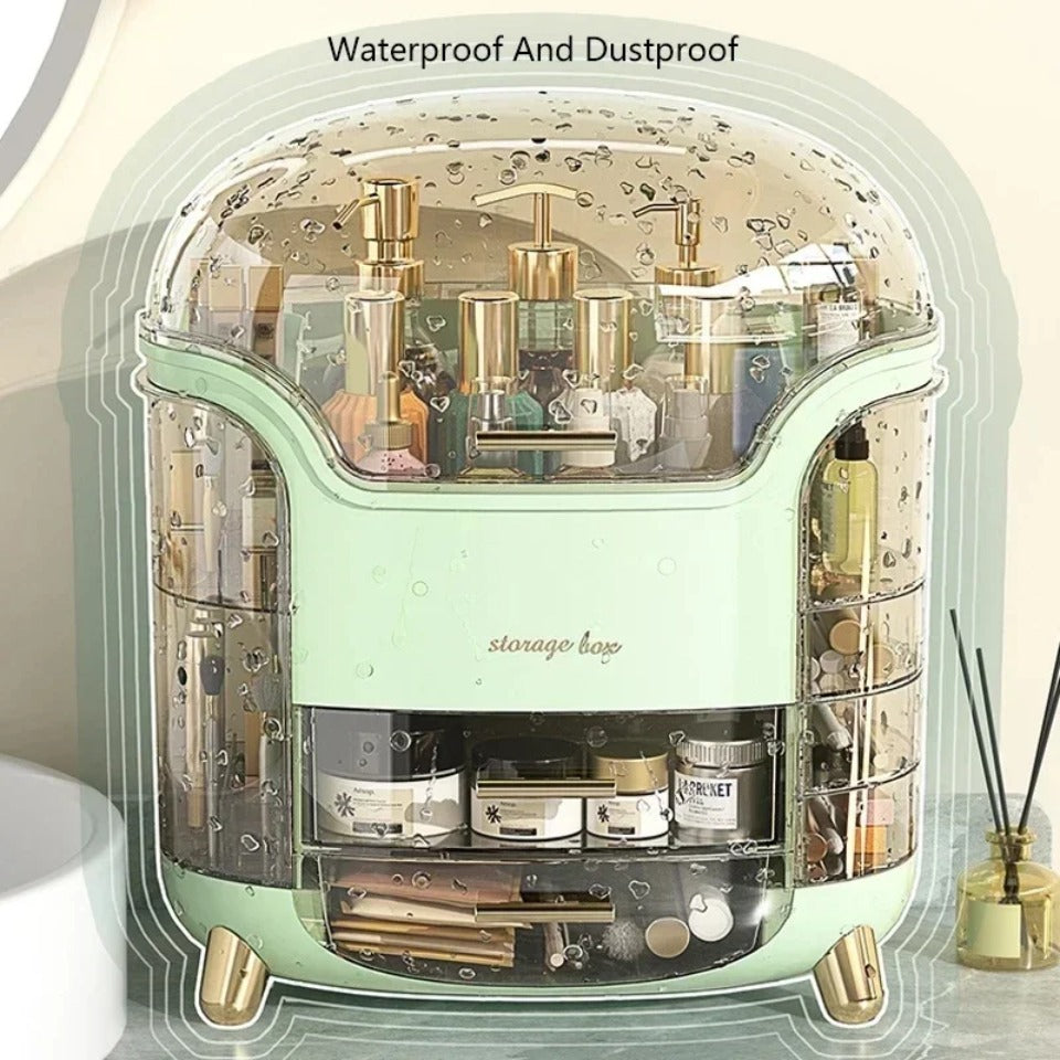 Luxury Transparent Makeup Organizer with Sliding Doors and Drawers