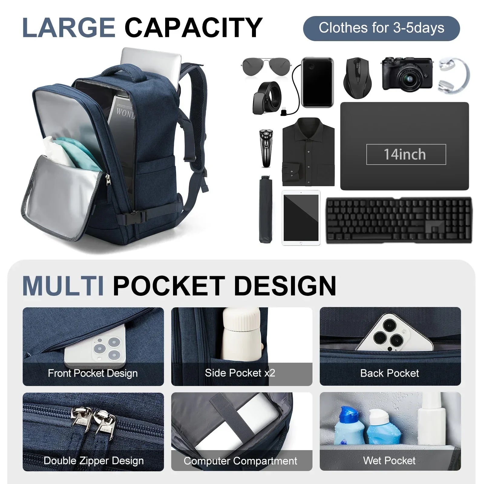Trekvora Travel Backpack | Waterproof & Versatile | Laptop Compartment 15.6" | Wet-Dry Separation