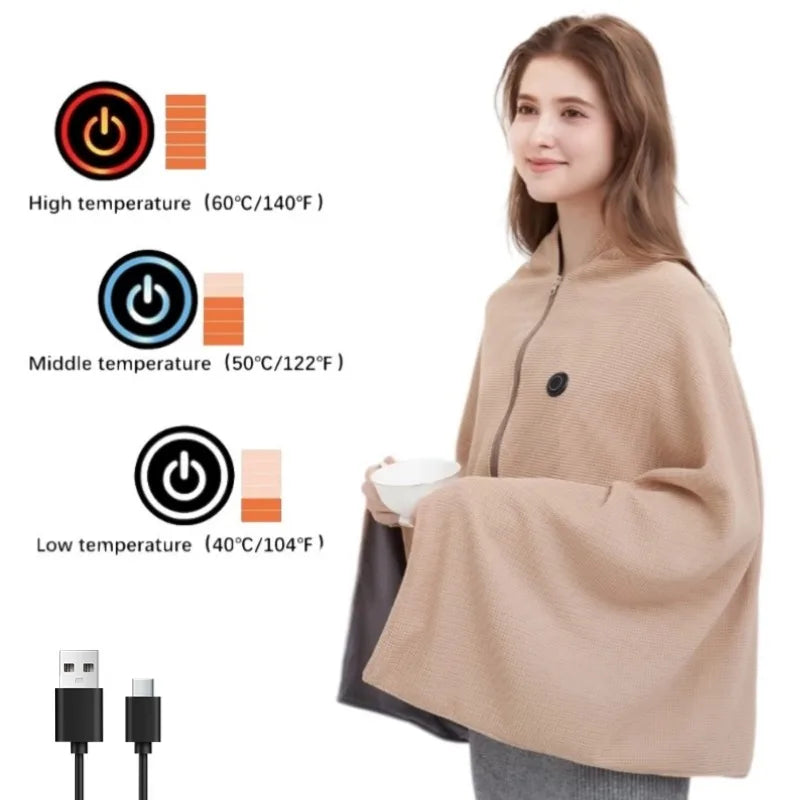 CozyTherm Wear USB Heating Blanket to Wear | 150 × 85 cm | 3 Temperature Levels | Machine Washable & Portable
