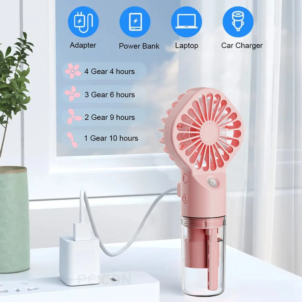 Brisella Air Mini Hand Fan with Air Humidifier | 4-Stage Spray Function | USB Rechargeable | Portable & Quiet