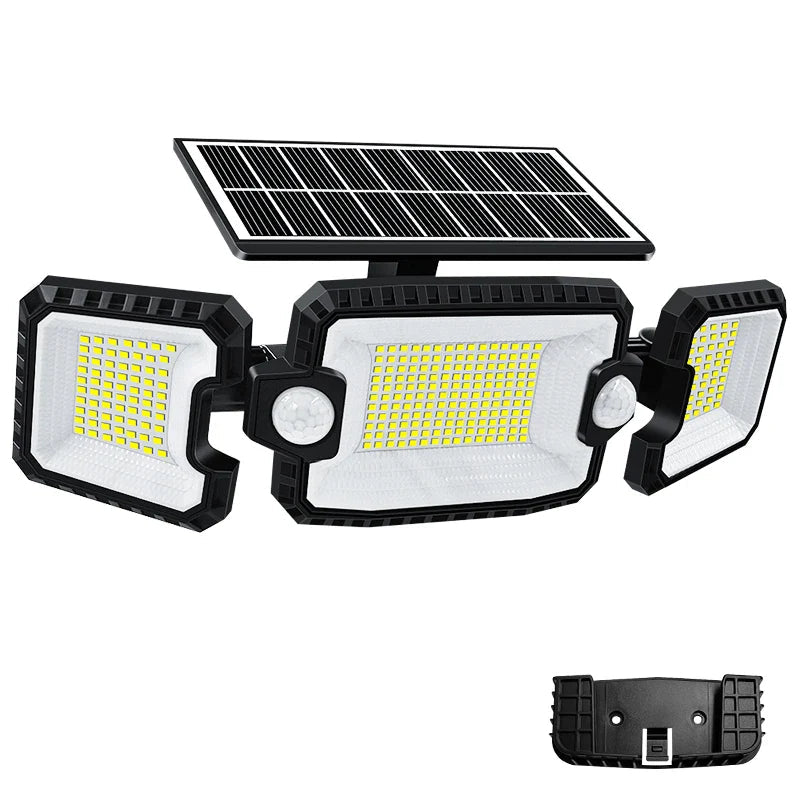 SecuSolar MaxView 167 Solar Security Spotlight 167 LEDs | 3 Adjustable Heads | Motion Sensor & 3 Light Modes | IP65 Waterproof | 2200 Lumens