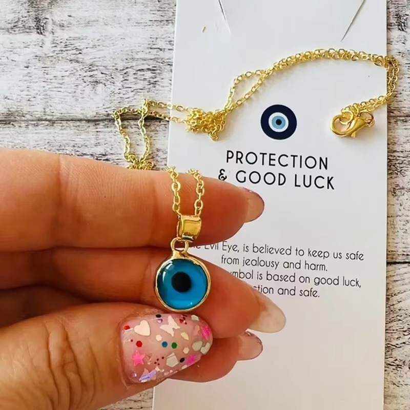 Blue Evil Eye Clavicle Necklace in Stainless Steel