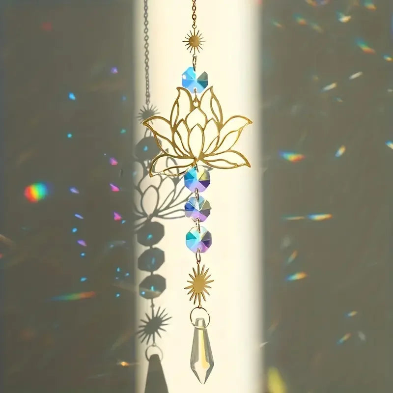 Solunara Crystal Wind Chime | Handmade Lotus Suncatcher | Glass & Metal | For Garden, Window & Balcony