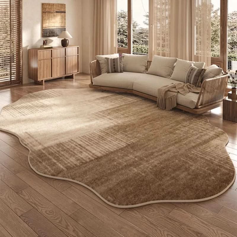 Irregular Polyester Plush Rug with Machine-Washable Surface for Bedroom and Living Room