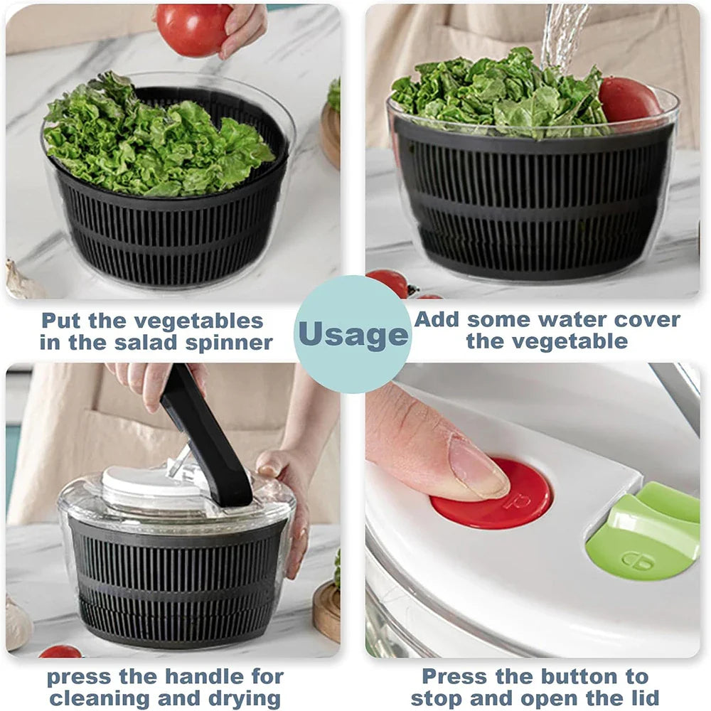 SpinFresh Salad Spinner 3L with Lid | One-Hand Operation & Non-Slip Base | Salad Washer & Dryer for Vegetables & Fruits | BPA-Free & Practical
