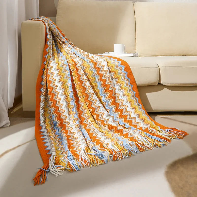 CasaLoom | Boho Blanket with Fringes | Rust Red | Soft & Light