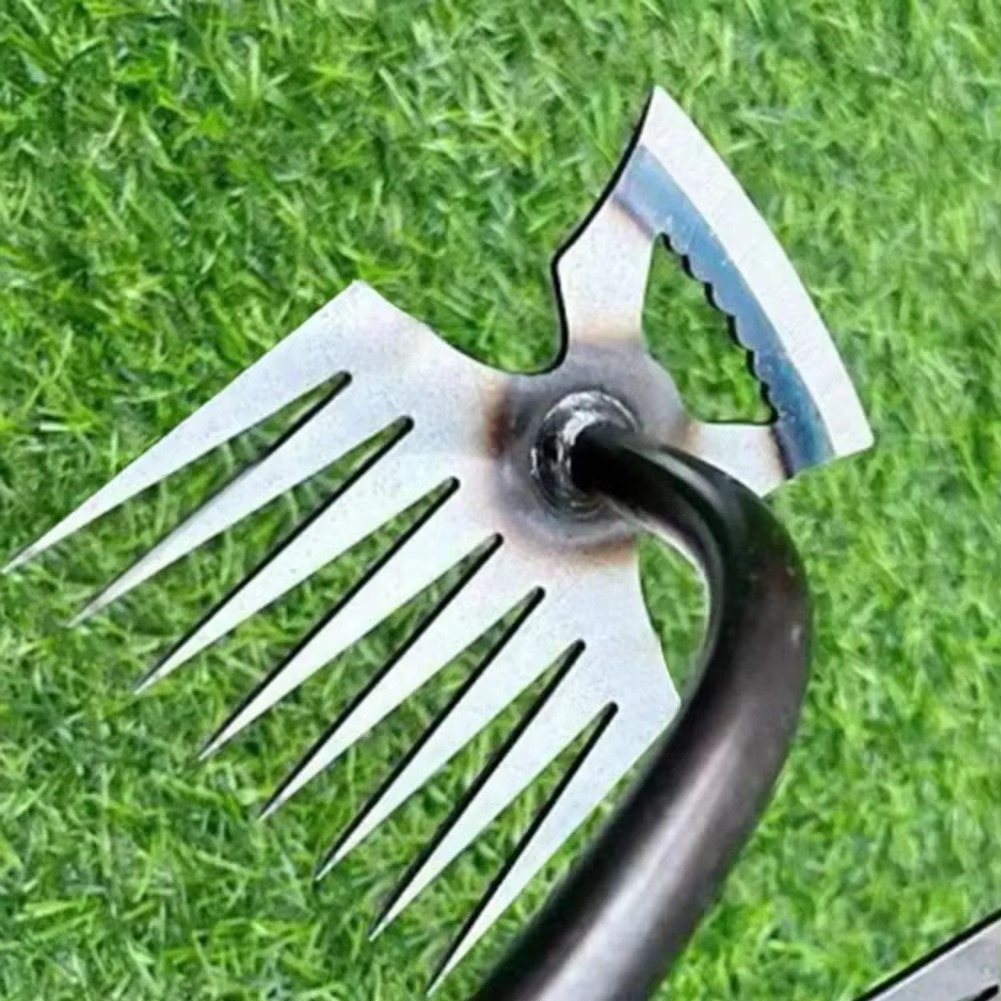 Dual-Purpose 8-Tooth Manganese Steel Hoe with Non-Slip Rubber Handle for Weeding, Digging, and Soil Loosening