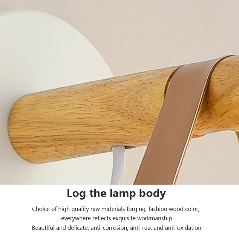 NordicGlow Light - Wooden LED Wall Lamp with Leather Accents