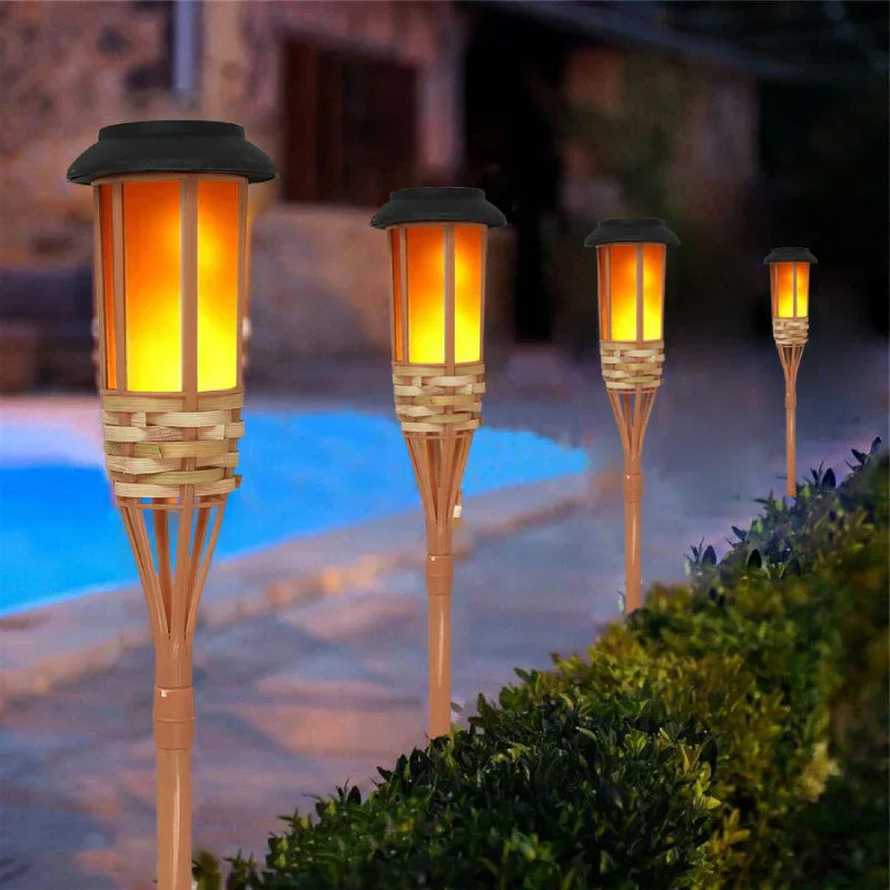 Solar Torch 5-piece Set | Flame Look LED Garden Lights | Solar Powered | Decorative Light for Outdoor