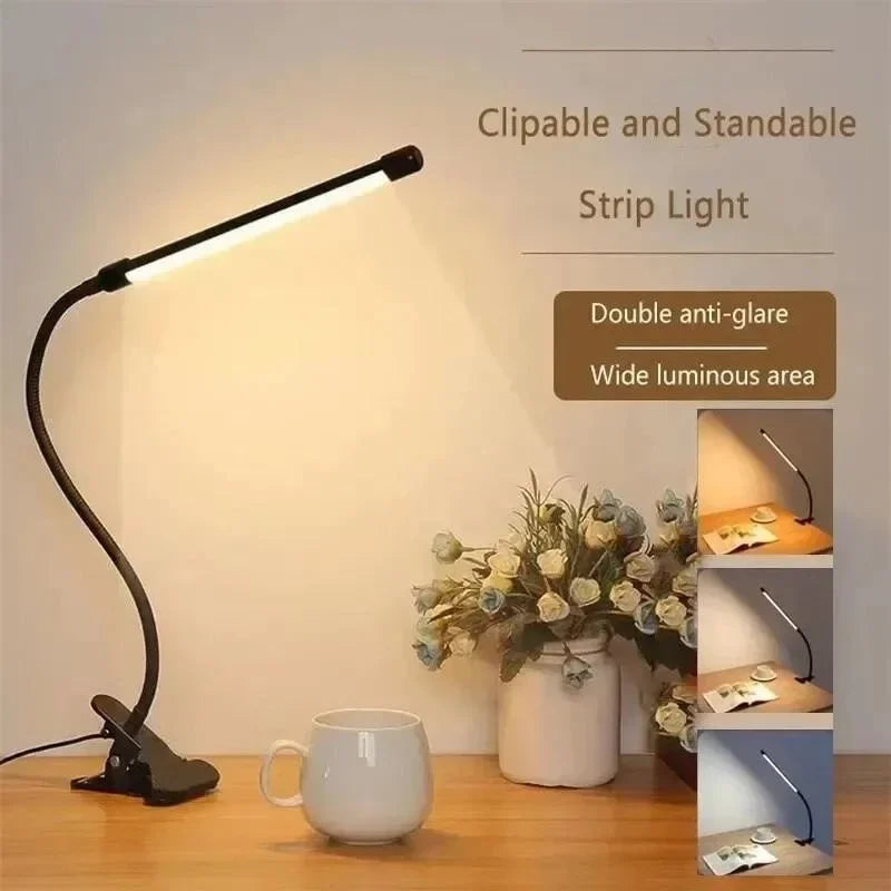 LED Clamp Light LumaFlex | 3 Light Colors & 10 Brightness Levels | USB Operation | Flexible Gooseneck | Eye-Friendly & Dimmable