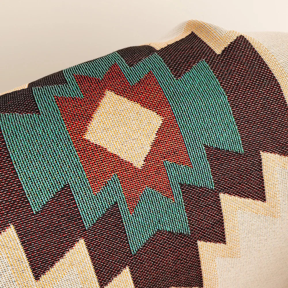 AztecaLoom Boho Blanket | XXL Aztec Throw with Fringes | Southwestern Ethno Style | Vintage Throw Blanket made of Cotton Blend