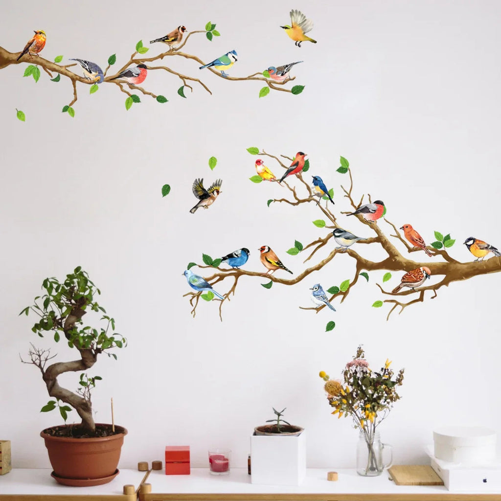 Yunavi Wall Sticker Set Bird & Leaves in Vintage Style | 3D Effect | 4-piece | PVC | 25x35 cm per sheet
