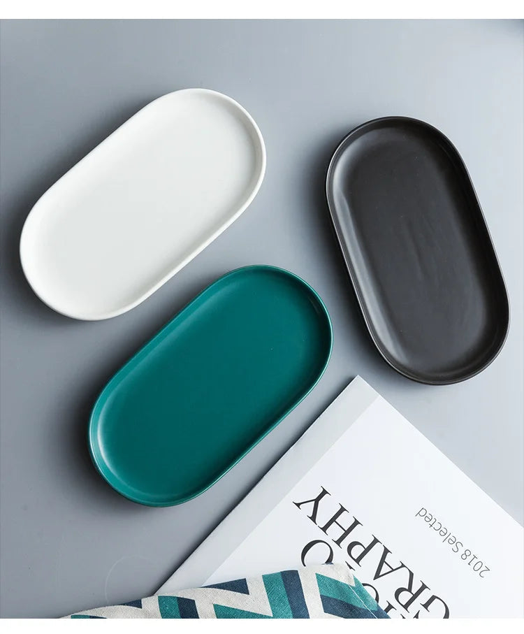 Nordic Ins Ceramic Marble Oval Tray Jewelry Storage Tray Accessories Soap Holder Golden Wave Bathroom Cup Bath Decoration
