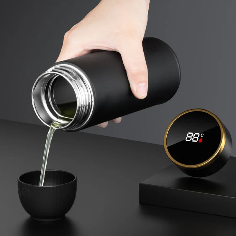 ThermoBrew | Insulated bottle with LED temperature display & tea strainer | 450 ml | Stainless steel 304 | Black