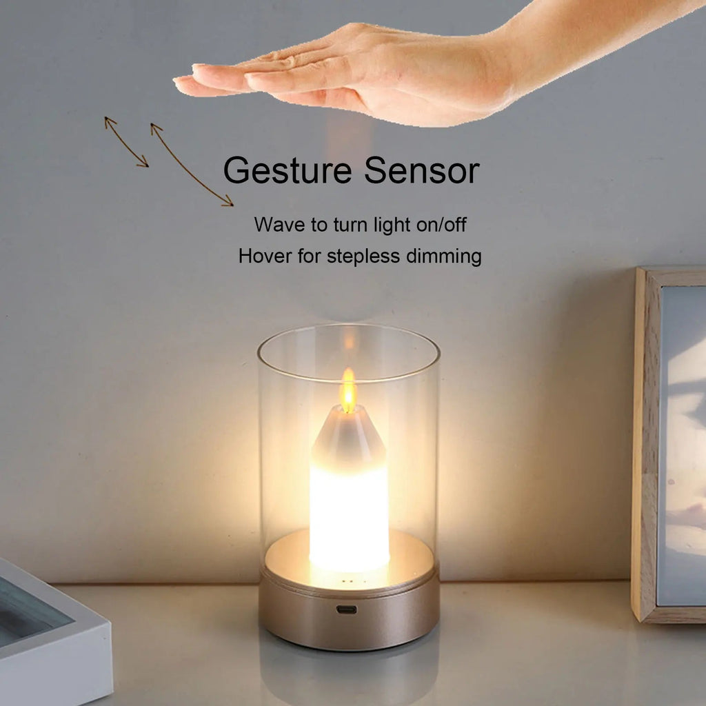 AuraFlame LED Candle | Gesture Control & Stepless Dimmable | USB Rechargeable | Warm Light 2400K | 8.5 × 8.5 × 13 cm