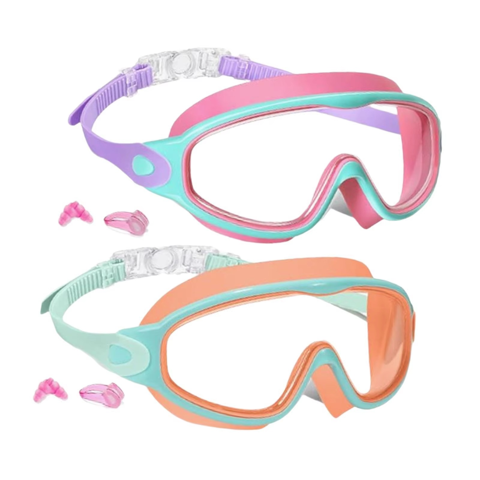 Swimming Goggles - No-Leak Panoramic View Swim Mask for Kids with Nose Clips & Earplugs