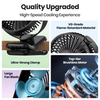 USB Clip-On Desk Fan with Quiet Brushless Motor and Strong Clamp – Portable Mini Personal Cooling Fan