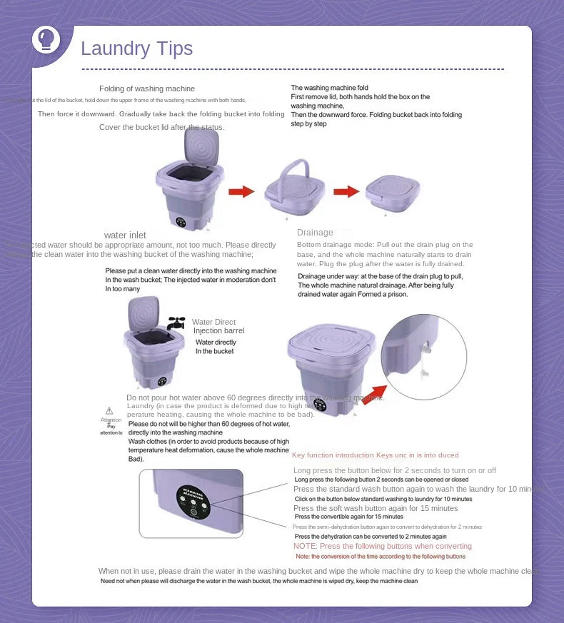 8L Portable Mini Folding Washing Machine