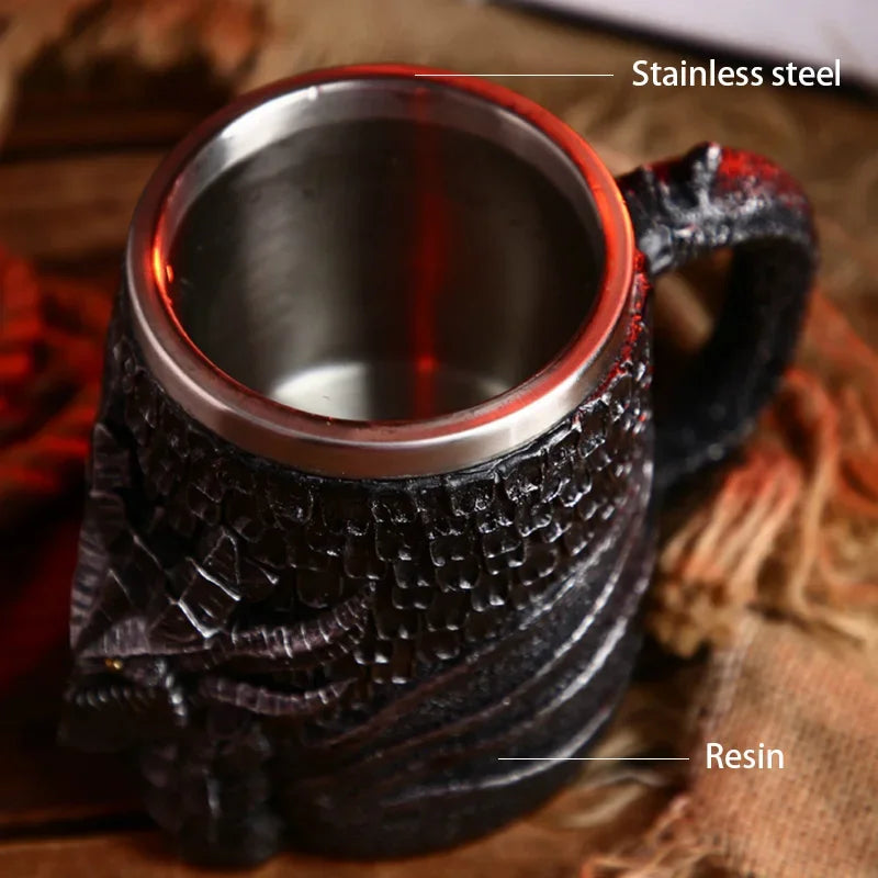 Medieval Dragon Resin Stainless Steel Mug as Coffee Mug or Tea Mug