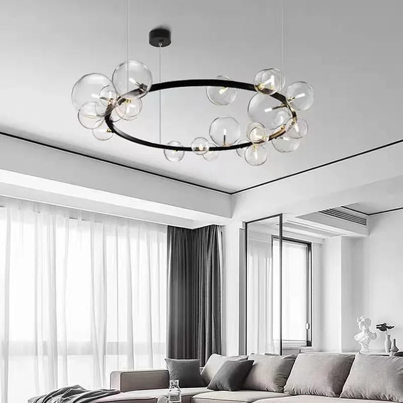Modern creative metal chandelier lighting: 7/10 clear glass bubbles, long round design with G9 light socket